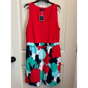 Kaari Blue Woman Red Floral Sleeveless Mixed Media Dress Plus Size 3X NWT Lined